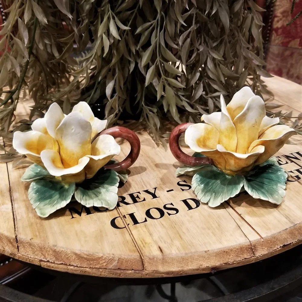 FENTON Porcelain Rose Candle Holders Italy